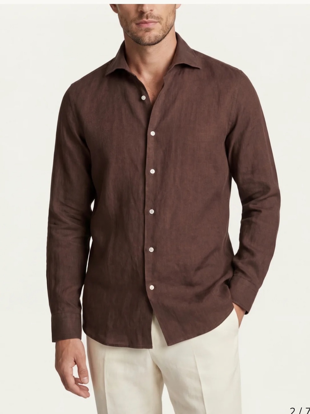 CULTUM 100% Linen Button Down Shirt in Chocolate Brown